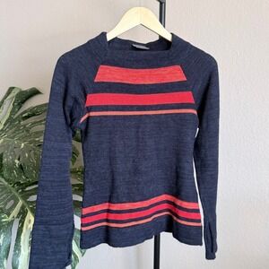 Din Vintage 90s Womens Navy Blue Red Striped Long Sleeve Knit Sweater Size S